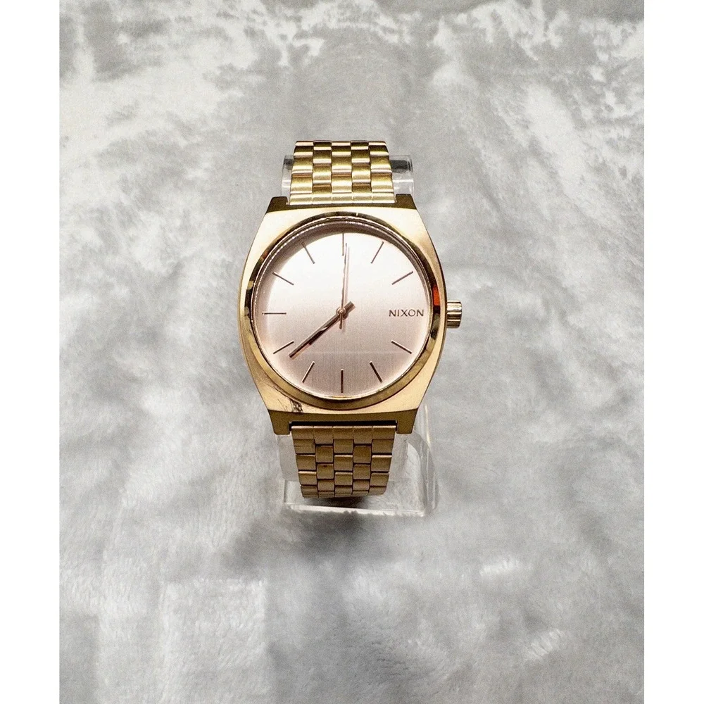 Nixon The Time Teller Minimal Watch Men 37mm Gold Tone Champagne Dial